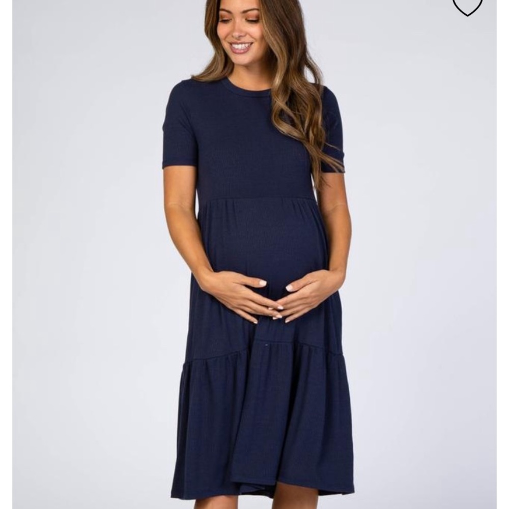 Pinkblush maternity navy blue tiered dress size M.